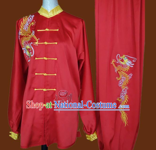 Top China Dragon Embroidery Red Taiji Suits