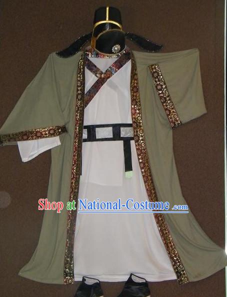 Tang Dynasty Scholar Long Robe Clothes and Hat Complete Set for Men