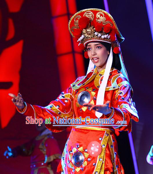 China Heroine Hua Mulan Stage Costumse and Hat for Women.