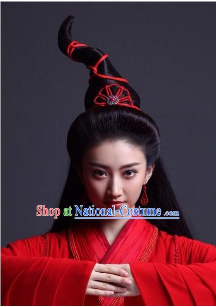 Supreme Chinese Princess Long Black Wig and Jewellery Accessories Wedding Headpieces