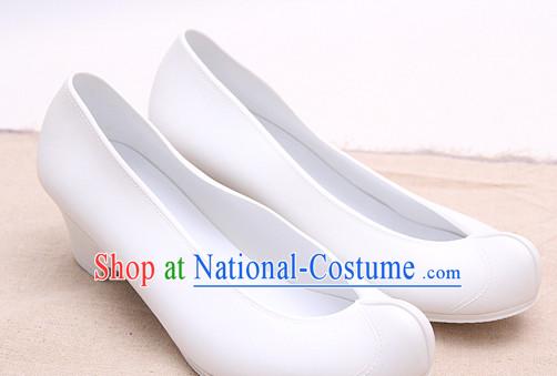 Pure White Korean Boat Shape Shoes for Women