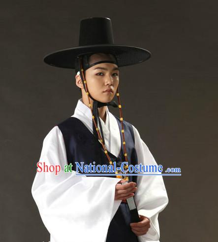 Korean Ancient Scholar Long Robe and Hat for Men