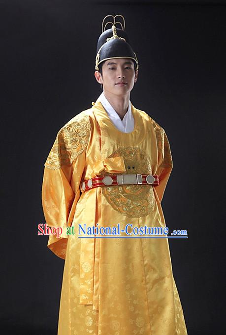 Korean Ancient Royal Emperor Costumes and Hat for Men