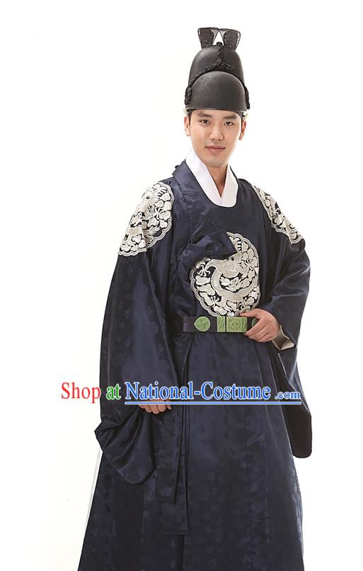 Korean Ancient Imperial Emperor Costumes and Hat for Men