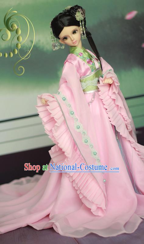 Chinese Traditional Pink Princess Clothes and Hair Ornaments Complete Set