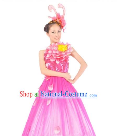 Chinese Flower Contemporary Costumes and Headwear for Women