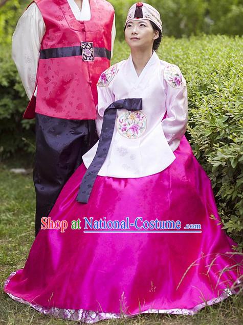 Korean Fashion Traditional Hanbok Wedding Dress and Hat Complete Set for Women