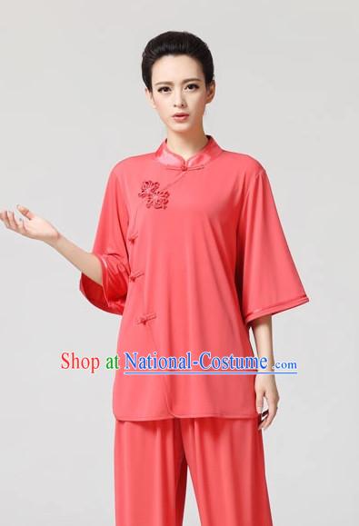 Plain Color Asian Professional Tai Chi Short Sleeved Uniform