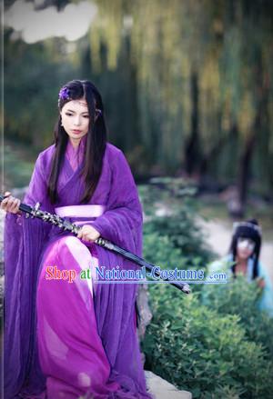 Asian Warrior Female Purple Hanfu Costumes Complete Set for Women