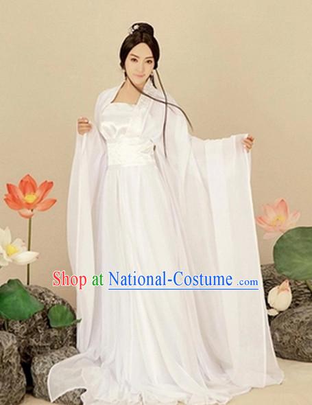 Asian Fashion Chinese Pure White Hanfu Halloween Costumes for Women