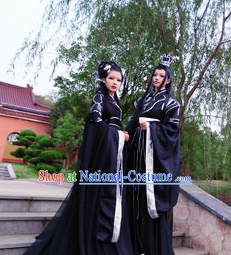 Chinese Black Male and Female Hanfu Cosplay Halloween Costumes Carnival Costumes 2 Sets