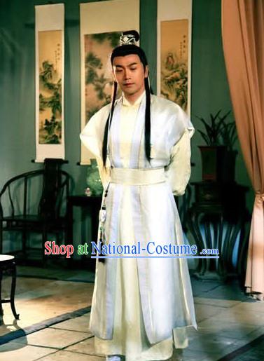 Chinese Ancient Swordman Style Costumes and Hair Jewelry Complete Set for Men