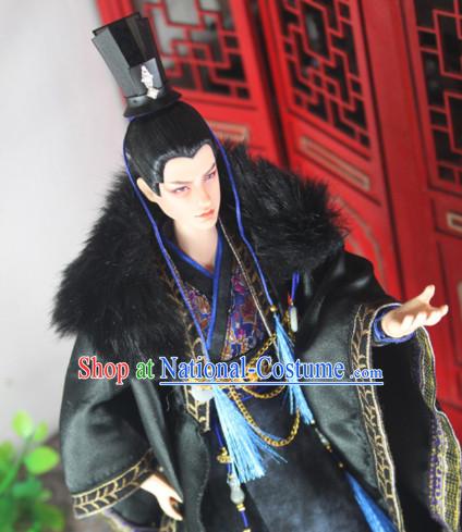 Chinese Ancient Black Emperor Costumes and Hat Complete Set for Men