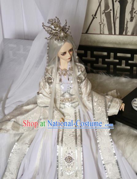 Chinese White Empress Costumes and Hair Jewelry Complete Set for Women