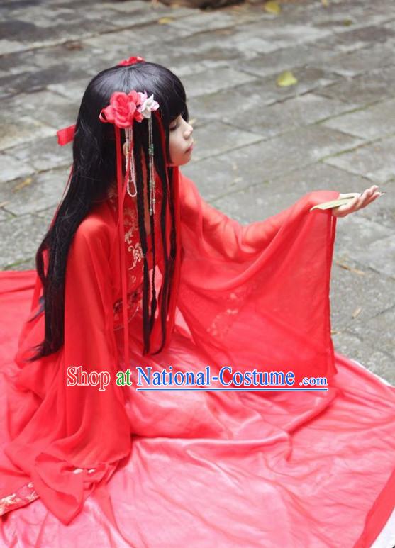 Chinese Costumes Asian Fashion Bridal Red Costumes and Hair Jewelry Complete Set for Women