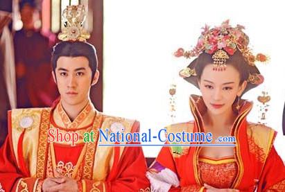 Chinese Traditional Emperor and Empress Hair Accessories and Jewelry 2 Sets