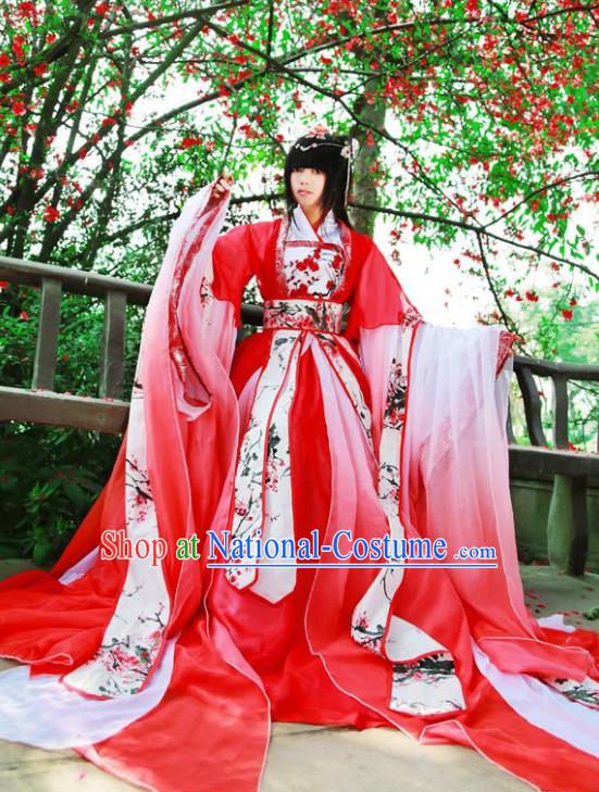 Red Chinese Plum Blossom Princess Cosplay Costumes Asian Fashion Complete Set for Women