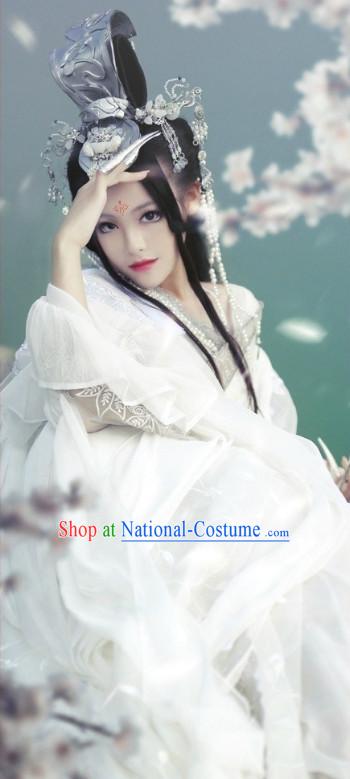 Asian Fashion Chinese Princess Cosplay Halloween Costumes and Hair Jewelry Complete Set for Women