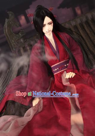 Asian Fashion Chinese Deep Red Kung Fu Master Costumes Hanfu Complete Set for Men