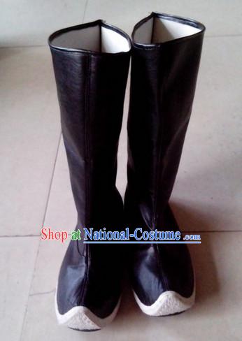 Handmade Asian Chinese Traditional Black Feather Boots online Ancient Hanfu Boots
