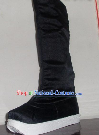 Handmade Chinese Traditional Black Hanfu Fabric Official Boots Footwear