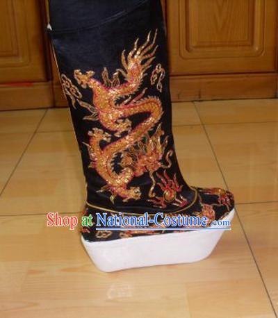 Handmade Chinese Traditional Dragon Embroidery Boots Footwear