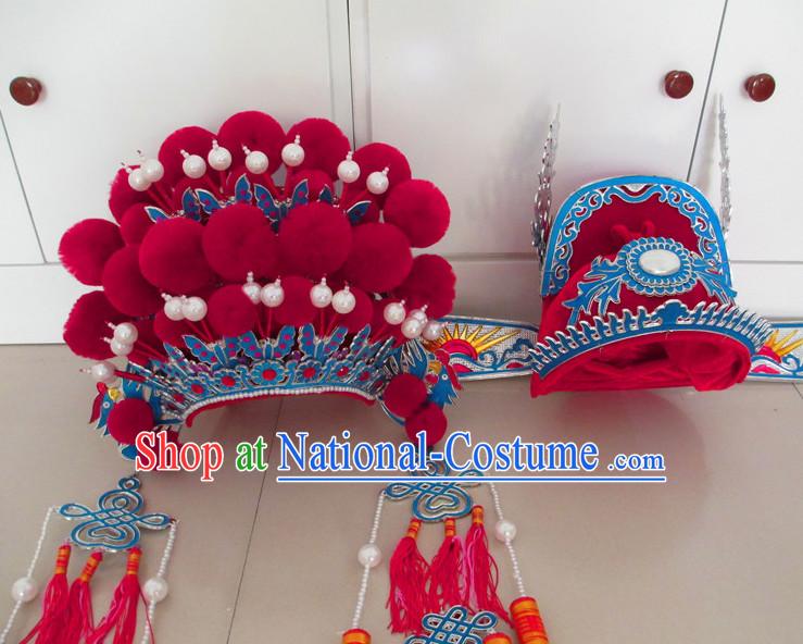 Lucky Red Asian Fashion Oriental Wedding Hat and Phoenix Crown for Men and Women