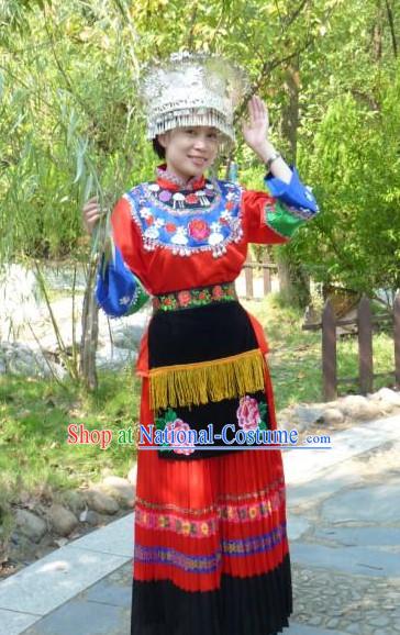 Asian Fashion Chinese Traditional Ethnic Oriental Clothing and Hat Complete Set