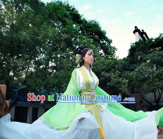 Chinese Green Fairy Costumes and Headdresses Complete Set for Women