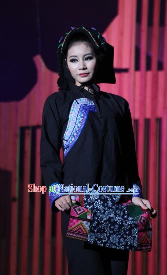 Chinese Traditional Ethnic Clothes and Hat Complete Set for Women