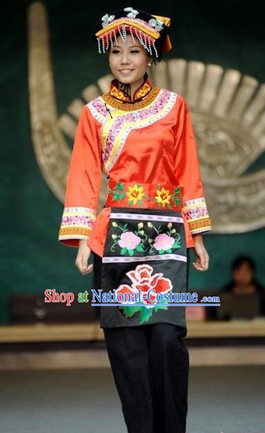 Oriental Clothing Chinese Traditional Manchu Ethnic Plus Size Clothes and Hat online for Women