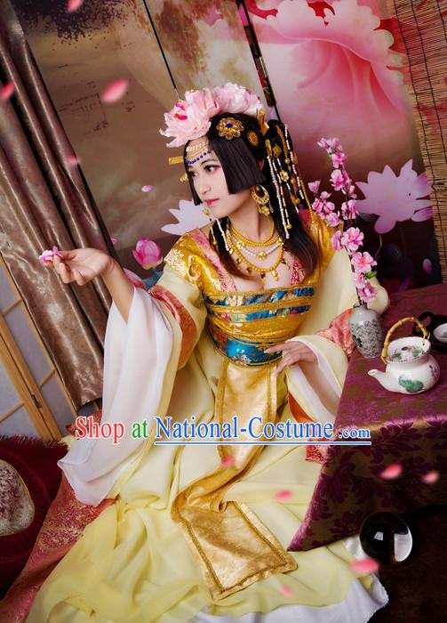 Oriental Clothing Chinese Princess Halloween Cosplay Costumes and Headdress Complete Set