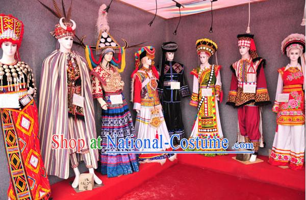 Oriental Clothing Chinese Traditional Ethnic Clothing Costumes and Headwear Eight Sets