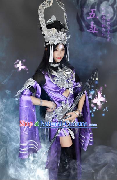 Top Oriental Clothing Chinese Cosplay Halloween Empress Costumes and Hat Complete Set