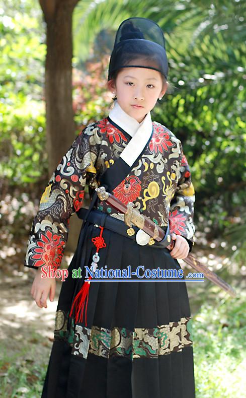 Chinese Ming Dynasty Bodyguard Kids Costumes and Hat Complete Set