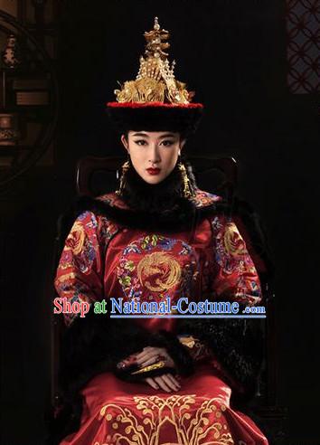 Chinese Qing Dynasty Empress Costumes and Phoenix Hat Complete Set