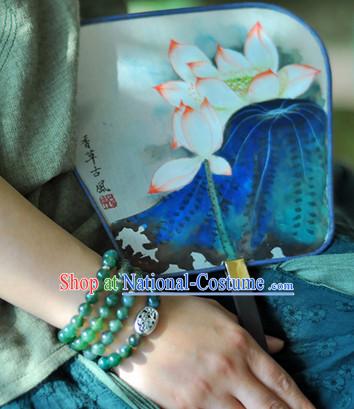 Chinese Traditional Hands Painted Silk Lotus Fan