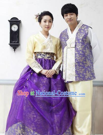 Traditional Korean Custom Made Hanbok Special Day Dresses Complete Set for Couple