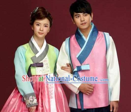 Traditional Korean Custom Made Special Day Customized Hanbok Dress Complete Set for Couple