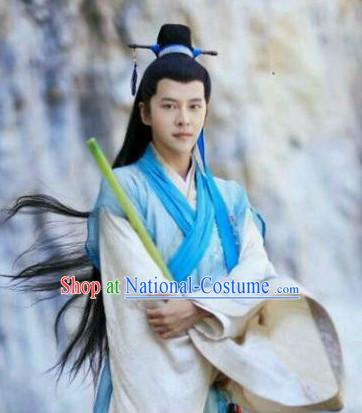 Chinese Traditional Hanfu Dress and Headbands Complete Set for Men