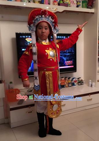 Chinese Hua Mudan Women Superhero Dance Costumes and Hat for Kids