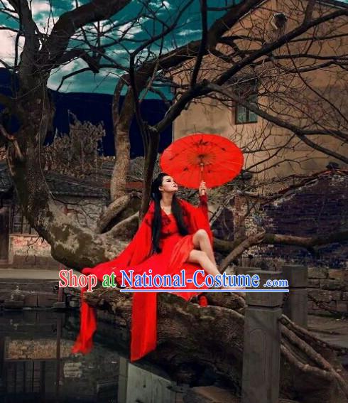 Asia Fashion Ancient China Culture Chinese Red Long Tail Hanfu Costumes