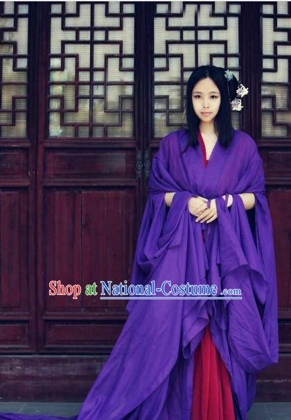 Asia Fashion Ancient China Culture Chinese Purple Long Tail Hanfu Dress