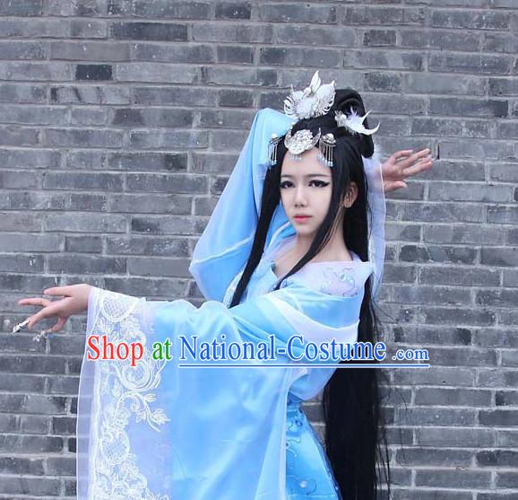 Asia Fashion Ancient China Culture Chinese Wide Sleeves Kimono Dress and Hair Accessories