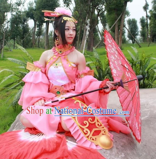 Asia Fashion Chinese Fan Dancing Costumes and Hair Accessories Complete Set