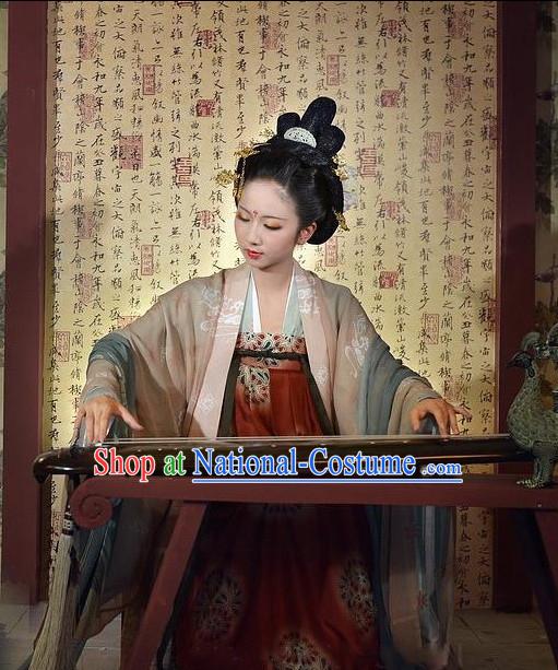 Asian Fashion Chinese Tang Dynasty Princess Clothes and Hat Complete Set