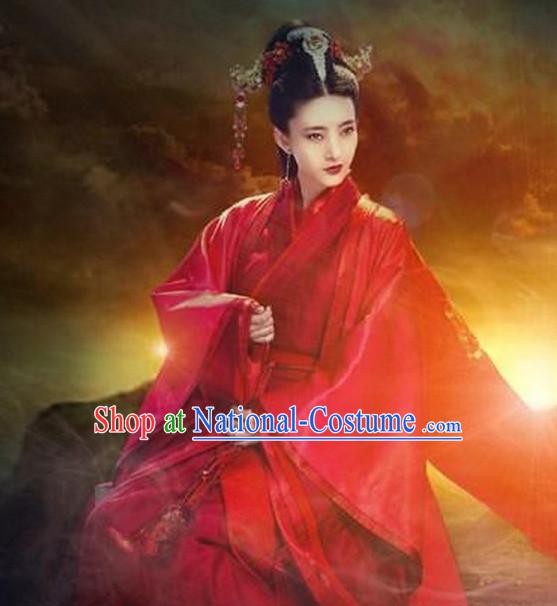 Chinese Red Hanfu Empress Dress and Hair Jewelry Complete Set