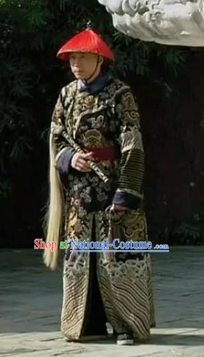 Chinese Qing Dynasty Eunuchs Costumes and Hat Complete Set