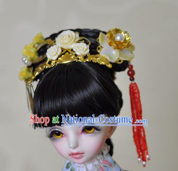 Chinese Traditional Princess Black Wig and Hair Accessories Hairpin Hair Jewelry