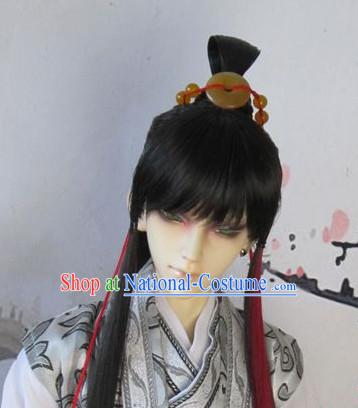 Chinese Traditional Black Wig and Jade Hair Jewelry